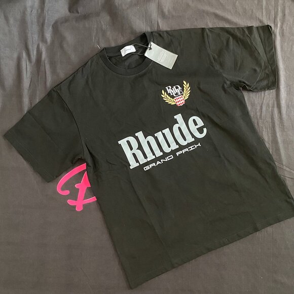 Rhude Grand Prix T Shirt Black Crew Neck Mens